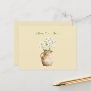 White Yellow Daffodils Floral Postcard