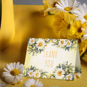 White   Yellow Daisies Floral Baby Shower Thank You Card
