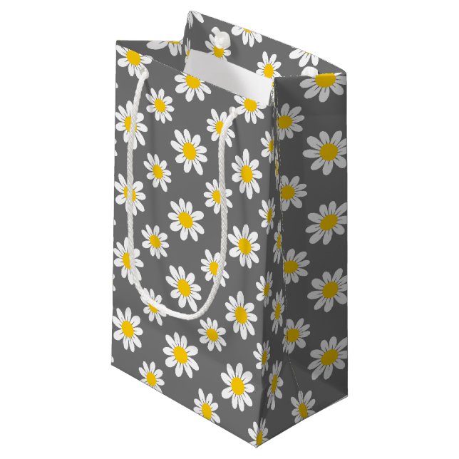 White Yellow Daisies Small Gift Bag (Front Angled)