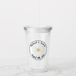 White Yellow Daisy Blossom Flower Floral Wedding Acrylic Tumbler