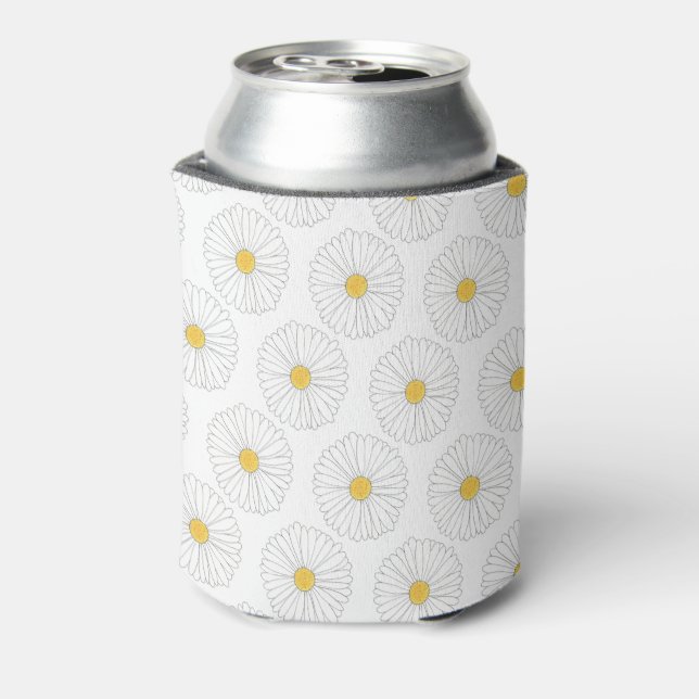 White Yellow Daisy Flower Floral Garden Party Can Cooler (Can Back)