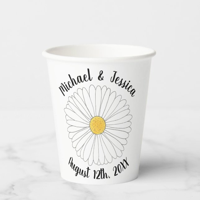 White Yellow Daisy Flower Floral Garden Party Paper Cups (Front)