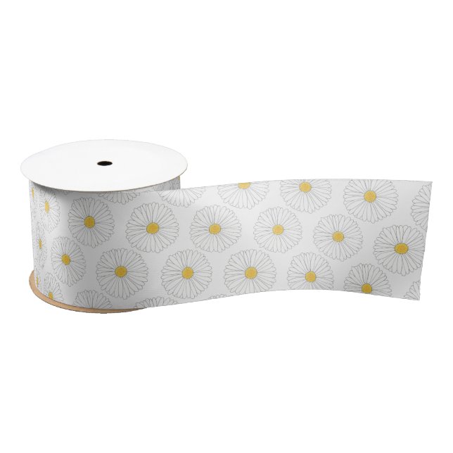 White Yellow Daisy Flower Floral Garden Party Satin Ribbon (Spool)