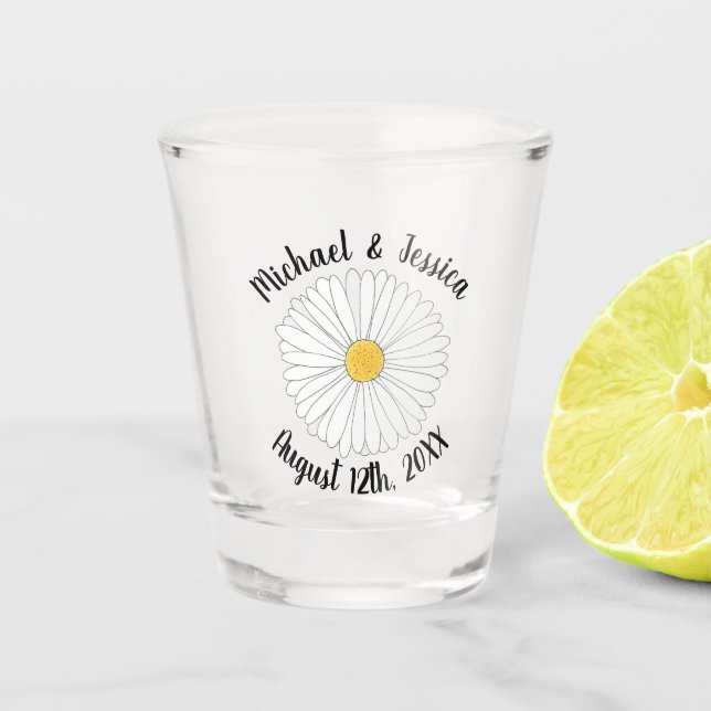 White Yellow Daisy Flower Floral Garden Party Shot Glass (Front)