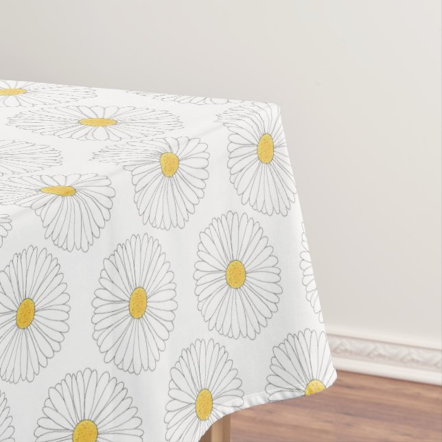 White Yellow Daisy Flower Floral Garden Party Tablecloth (In Situ)