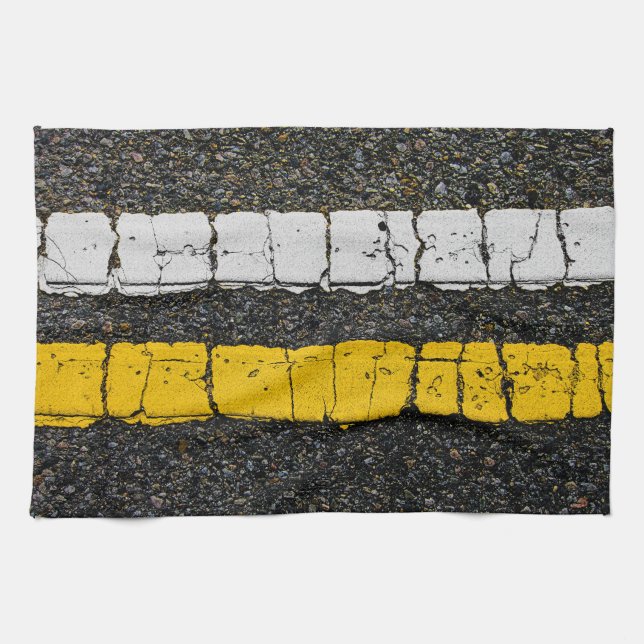 White Yellow Double Line Tea Towel (Horizontal)