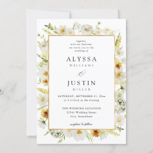 White & Yellow Floral Ele Wedding Invitation
