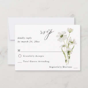 White & Yellow Floral no Meal RSVP 3 Card