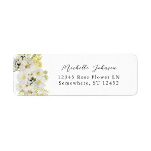White & Yellow Floral Return Address Label
