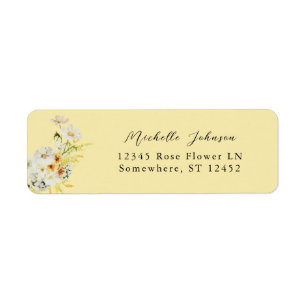 White & Yellow Floral Return Address Label 4 Yello
