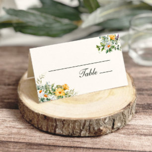 White Yellow Florals Wedding Place Card