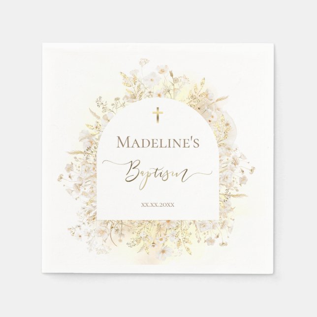 white yellow flowers Baptism  Napkin (Front)
