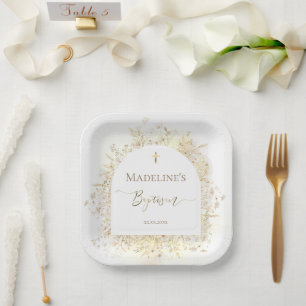 white yellow flowers Baptism  Paper Plate