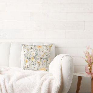 White Yellow Flowers Cushion
