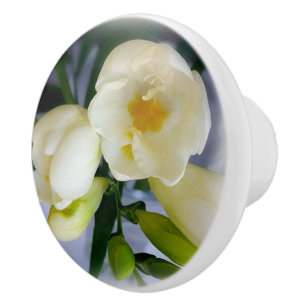 white yellow freesia ceramic knob
