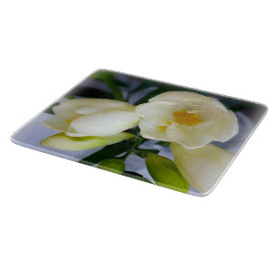 white yellow freesia cutting board
