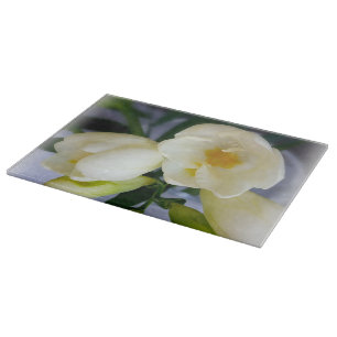 white yellow freesia cutting board