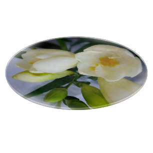 white yellow freesia cutting board