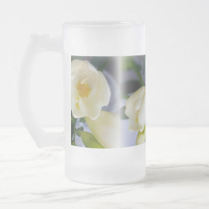 white yellow freesia frosted glass beer mug