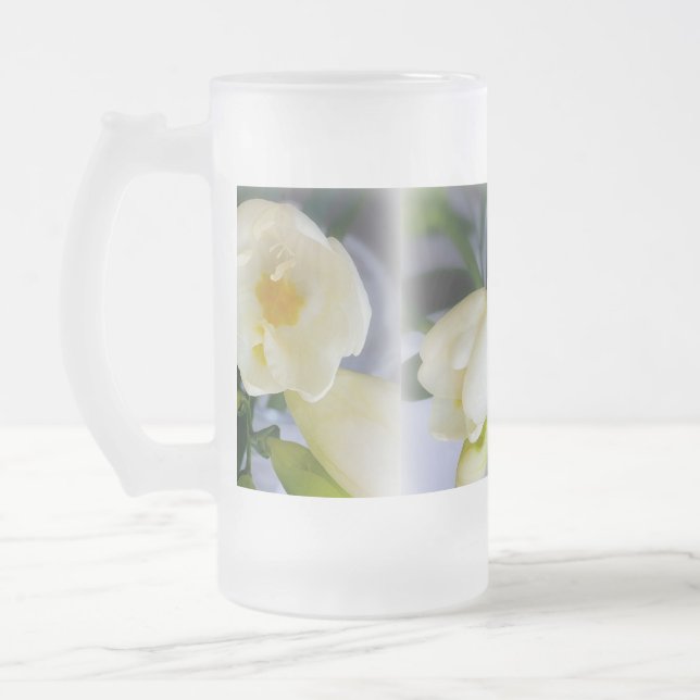 white yellow freesia frosted glass beer mug (Left)