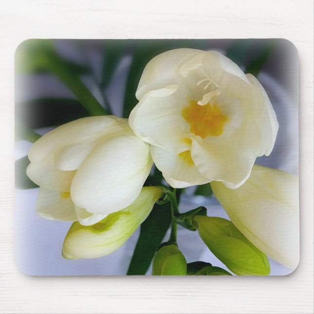 white yellow freesia mouse mat (Front)