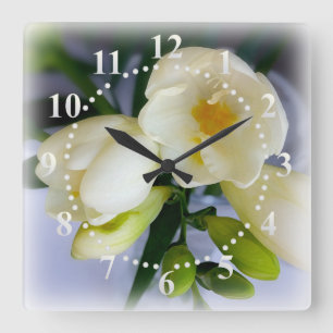 white yellow freesia square wall clock