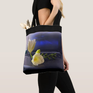 White yellow freesia tote bag