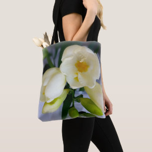 white yellow freesia tote bag
