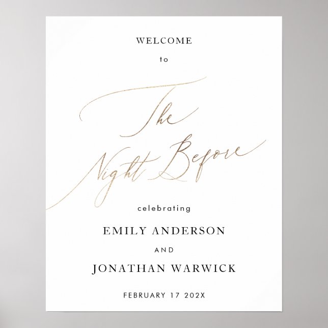 White Yellow Gold Calligraphy Rehearsal Dinner Poster (Front)