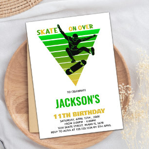 White Yellow Green Skateboards Birthday Invitation