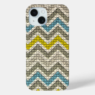 WHITE YELLOW GREY BLUE MOSAIC CHEVRONS iPhone 15 CASE
