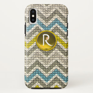 WHITE YELLOW GREY BLUE MOSAIC CHEVRONS GEM MONGRAM iPhone XS CASE