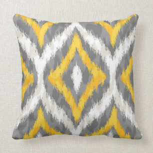 White & Yellow & Grey Quatrefoil Ikat Pattern Cushion
