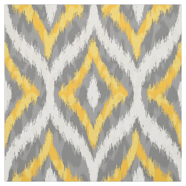 White & Yellow & Grey Quatrefoil Ikat Pattern Fabric (Swatch)