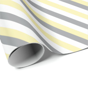 White, Yellow & Grey Stripes Wrapping Paper