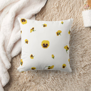 White Yellow Japanese Pansy Floral Pattern Cushion