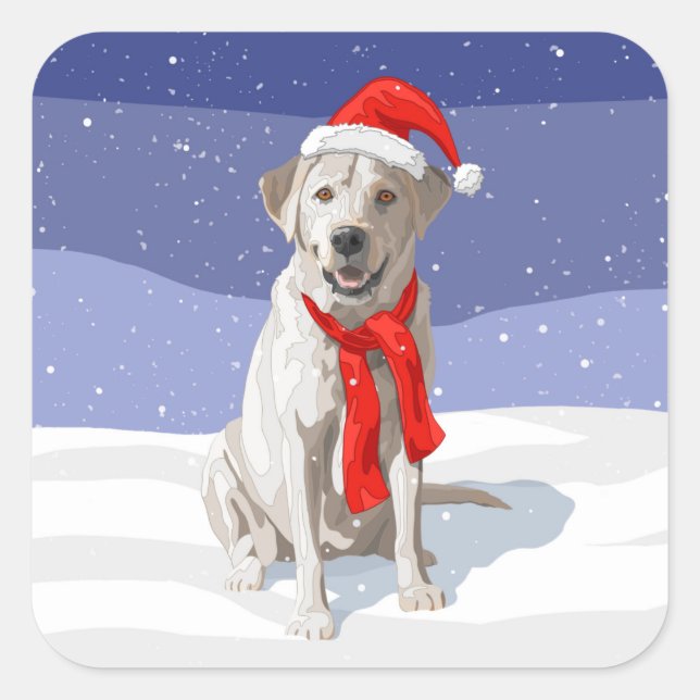 White Yellow Labrador Retriever in Santa Hat Square Sticker (Front)