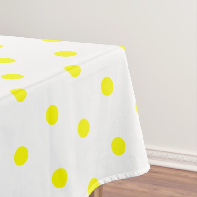 White Yellow Lemon Polka Dots Tablecloth (In Situ)