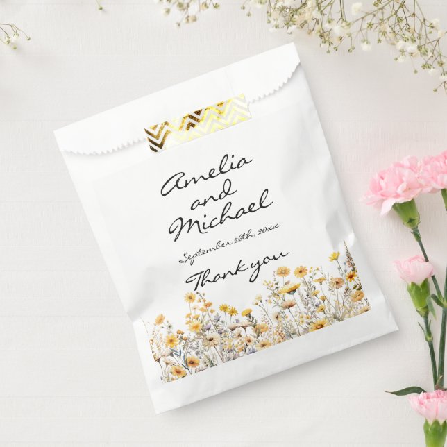 White Yellow Meadow Wildflowers Favour Bags (Sealed)