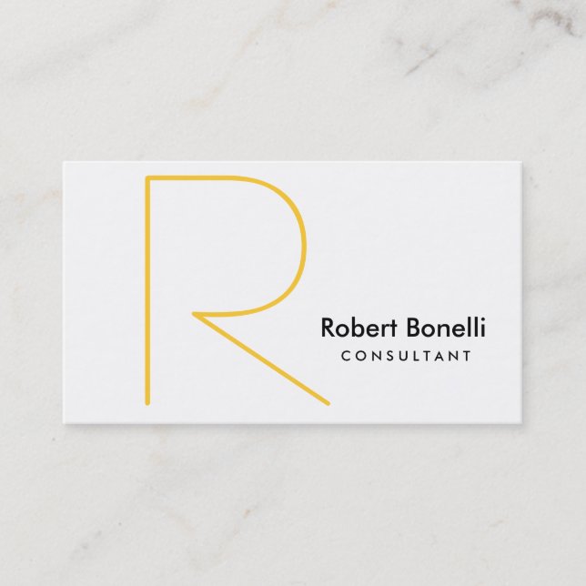 White Yellow Monogram Consultant Business Card (Front)
