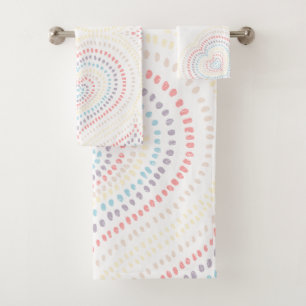 white yellow pink blue  Concentric Hearts Rainbow Bath Towel Set