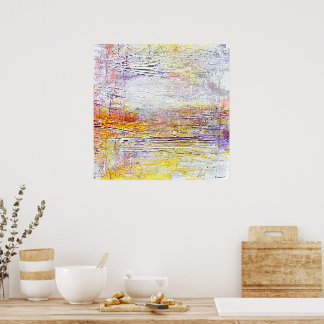 White Yellow Pink Textured Abstract Painting Poster