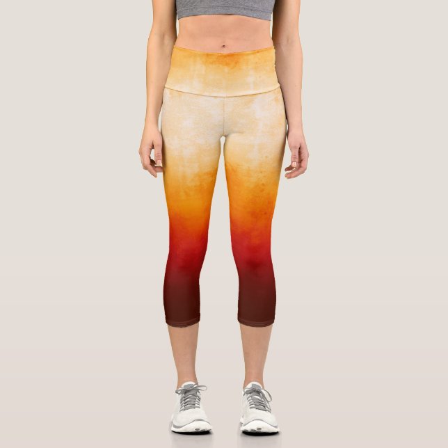 White Yellow Red rustic ombre stylish Capri Leggings (Front)
