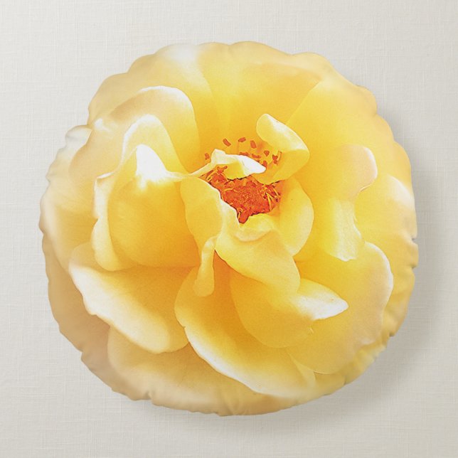White Yellow Rose Soft Light Colours Round Cushion (Front)