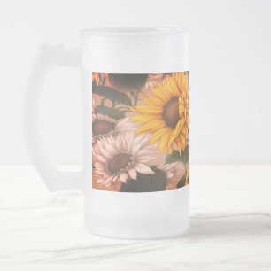 White & Yellow Sunflowers #3 -  Frosted Glass Beer Mug