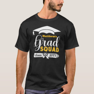 White & Yellow Text Custom Mens Black Grad Squad T-Shirt