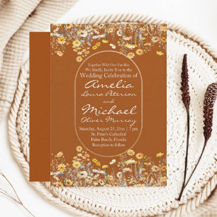 White Yellow Wildflowers Terracotta Wedding Invitation