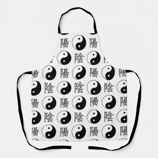 White Yinyang Symbol Chinese Pattern Apron (Front)