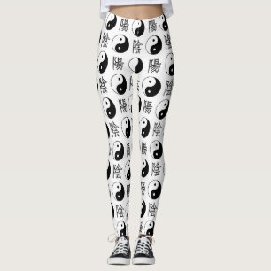 White Yinyang Symbol Chinese Pattern Leggings
