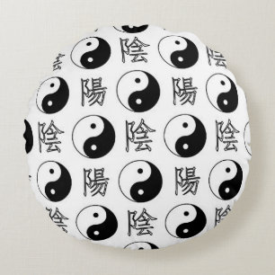 White Yinyang Symbol Chinese Pattern Round Cushion